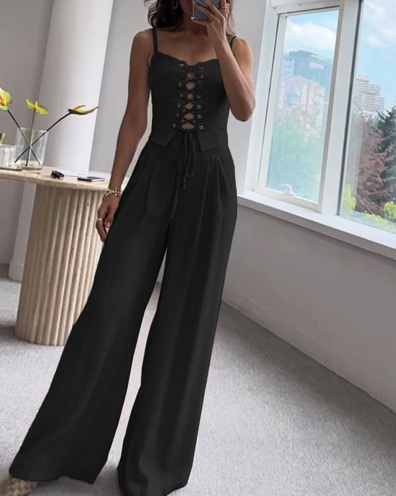Romy™ — Tweedelige Set met Striktop en Wijde Broek