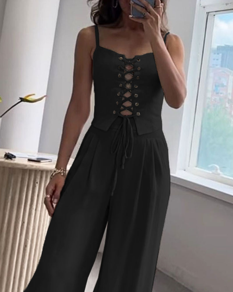 Romy™ — Tweedelige Set met Striktop en Wijde Broek