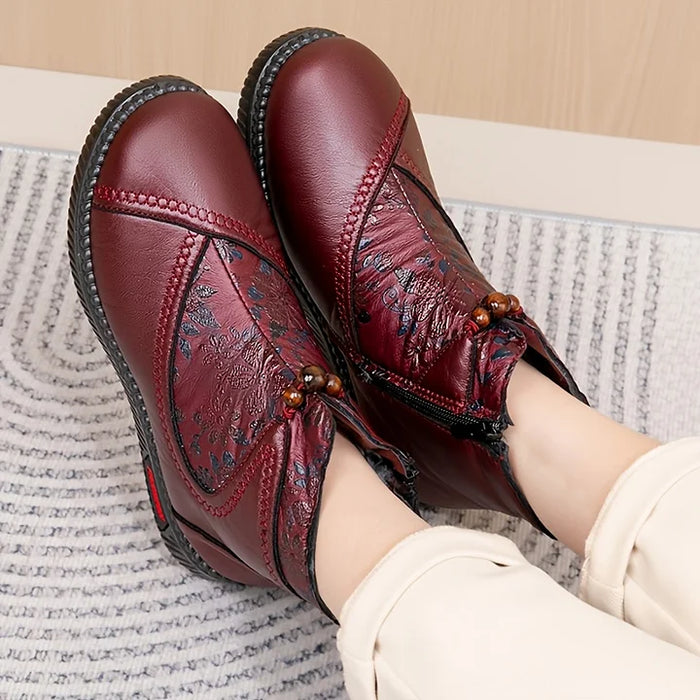 Roos™ | Vintage Bloemen Leren Enkellaarsjes