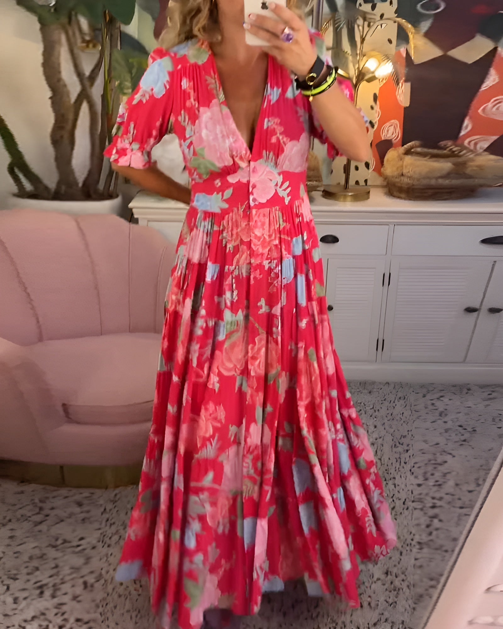 Carine™ — Bloemenjurk met V-Hals