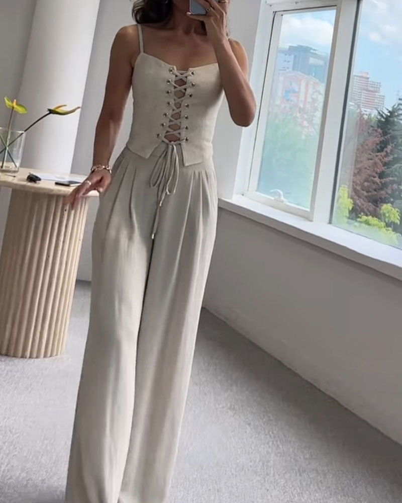 Romy™ — Tweedelige Set met Striktop en Wijde Broek