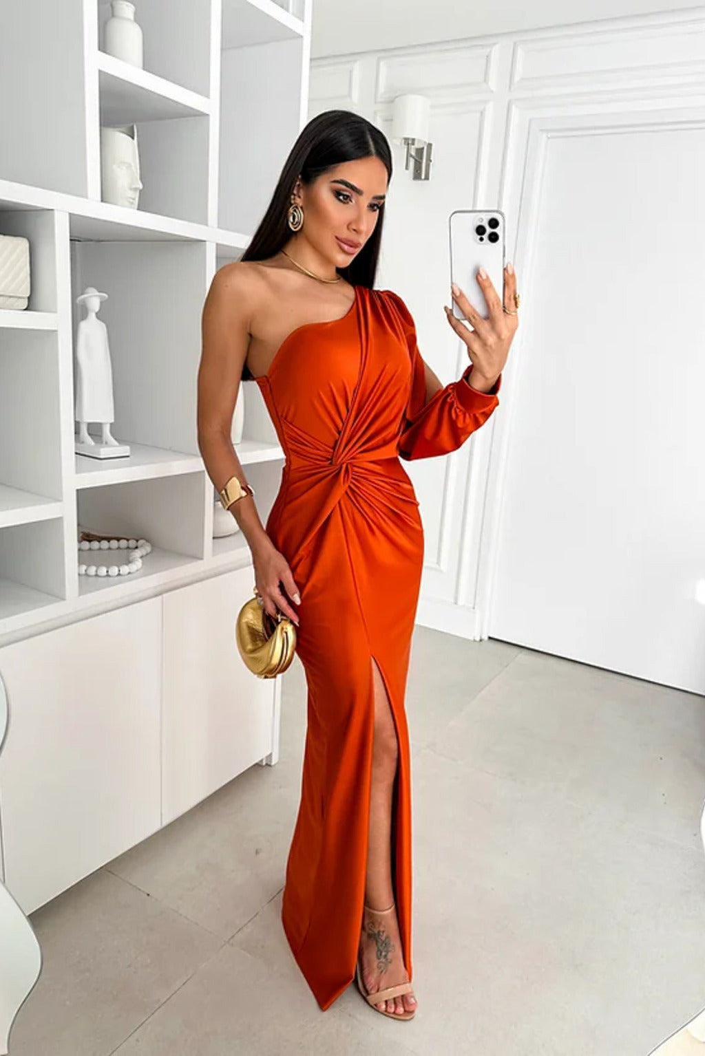 Valeria™ — Satijnen One-Shoulder Jurk