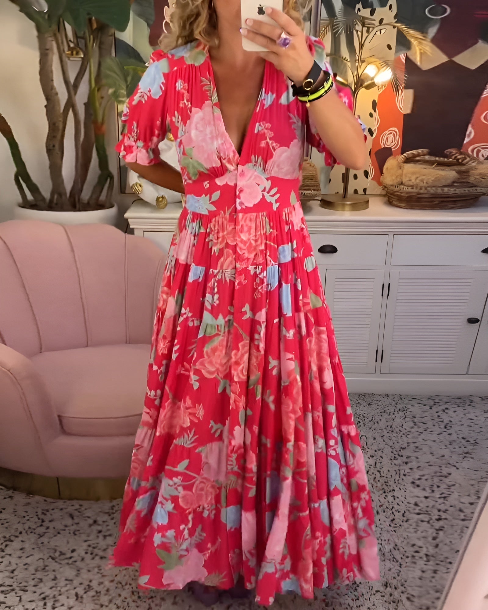 Carine™ — Bloemenjurk met V-Hals