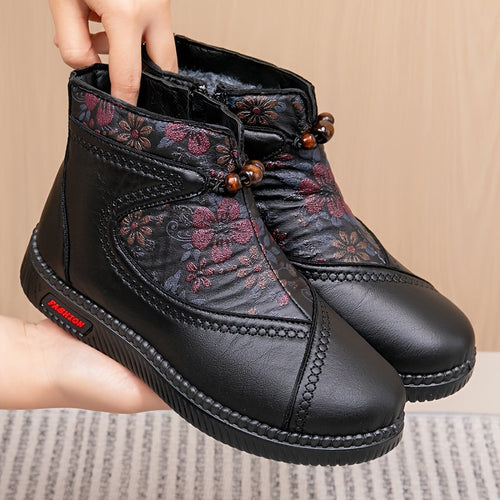 Roos™ | Vintage Bloemen Leren Enkellaarsjes