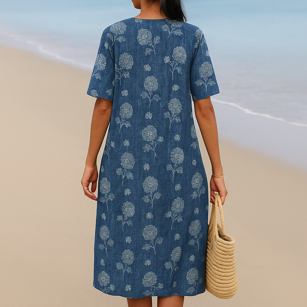 ALMA | Indigo blauwe bloemenjurk