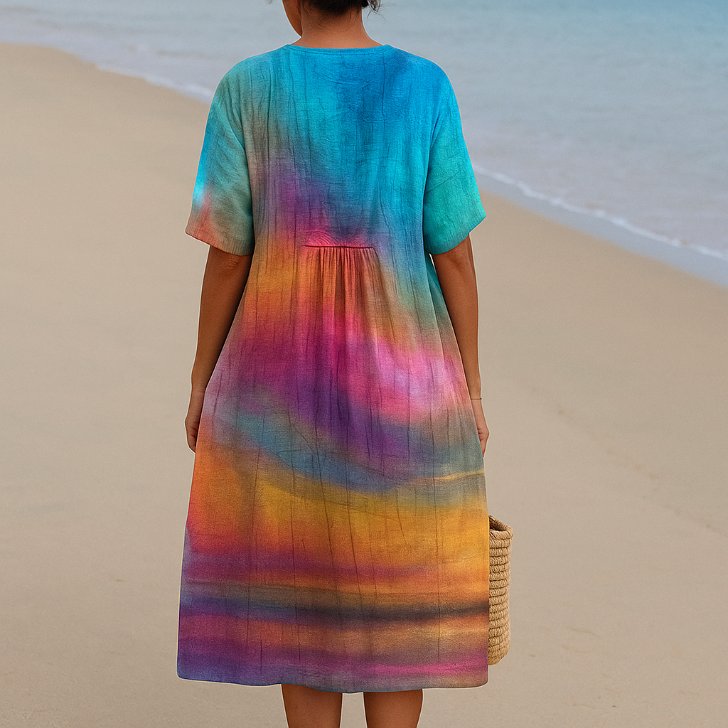 SOLÈNE | Tie-dye nachtelijke zonsondergang jurk