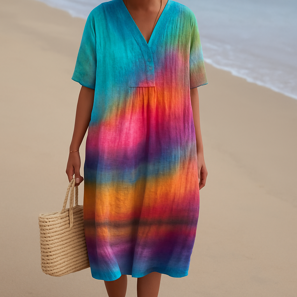SOLÈNE | Tie-dye nachtelijke zonsondergang jurk