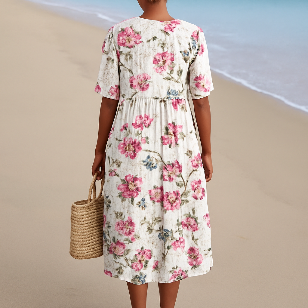 FLORINE | Retro linnen bloemenjurk