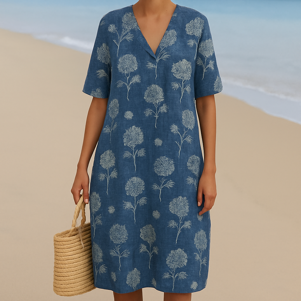 ALMA | Indigo blauwe bloemenjurk
