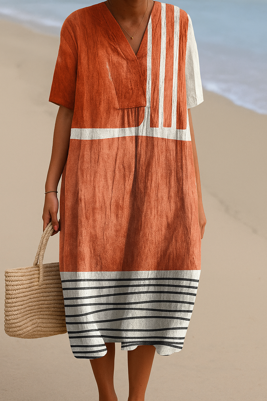Mara | Terracotta met grafische strepen jurk