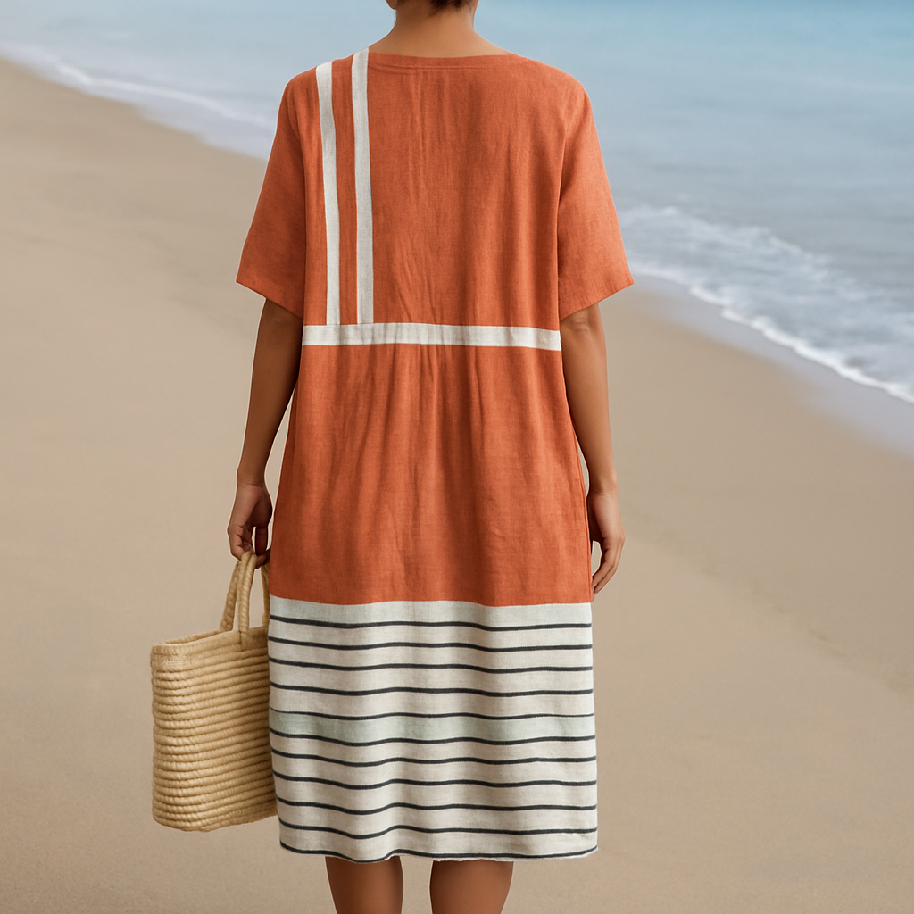 Mara | Terracotta met grafische strepen jurk