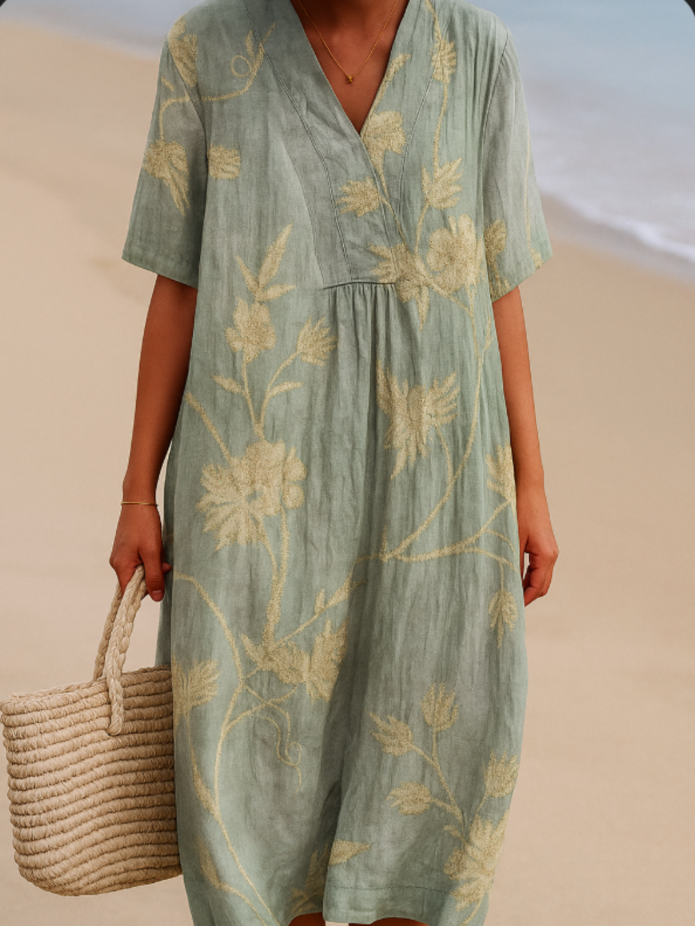Olivia | Blauwe-grijze jurk met bloemborduursels