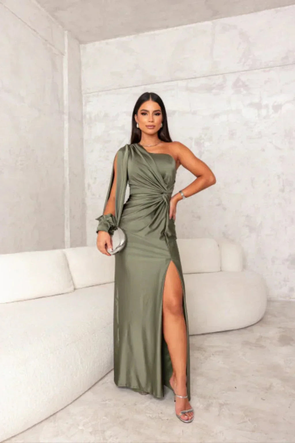 Valeria™ — Satijnen One-Shoulder Jurk